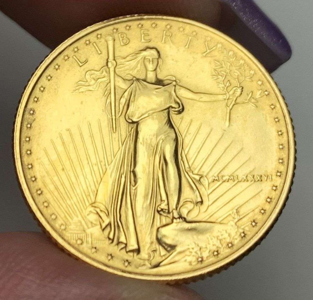 Last Minute Gold! Rare Roman Numeral 1986 American $10 Gold Eagle 1/4 ozt: We were recently visited by some old friends who were selling us a collection they had originally purchased from us, much of it decades ago. Winner shall receive the exact coin shown here. (MR/B)