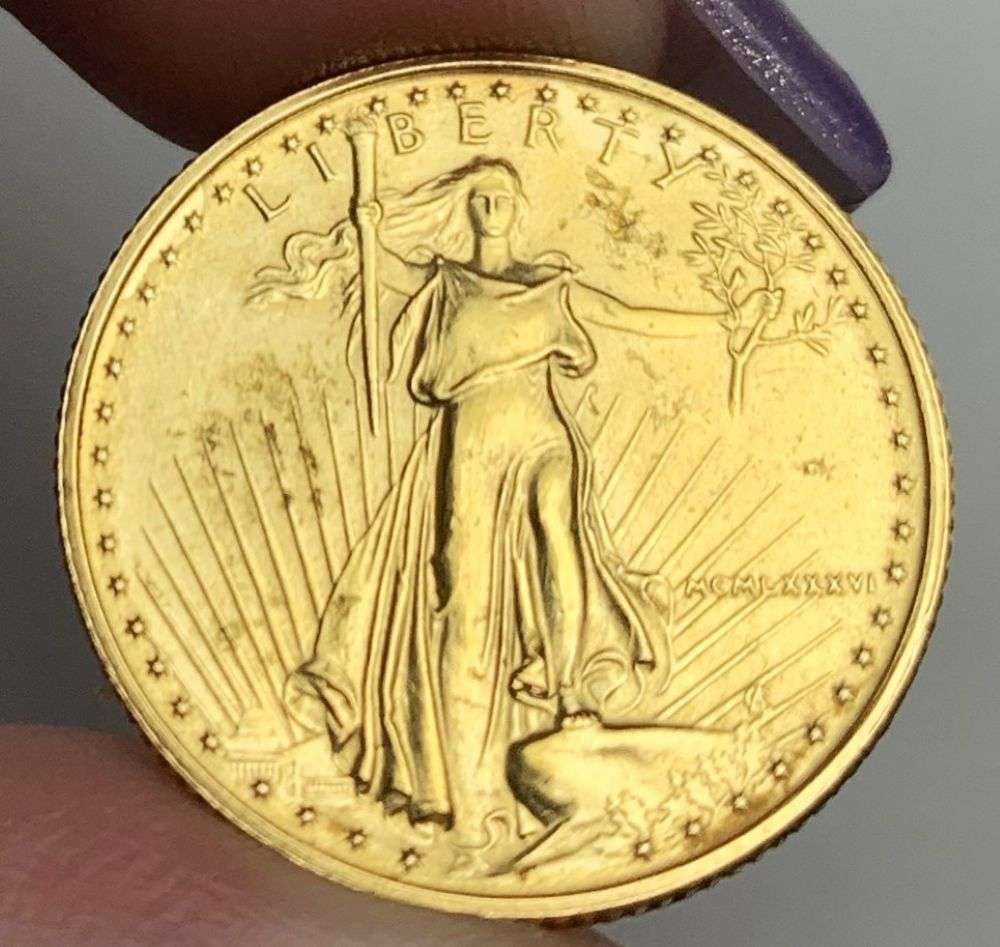 Last Minute Gold! Rare Roman Numeral First Year 1986 American $10 Gold Eagle 1/4 ozt: We were recently visited by some old friends who were selling us a collection they had originally purchased from us, much of it decades ago. Winner shall receive the exact coin shown here. (MR/B)