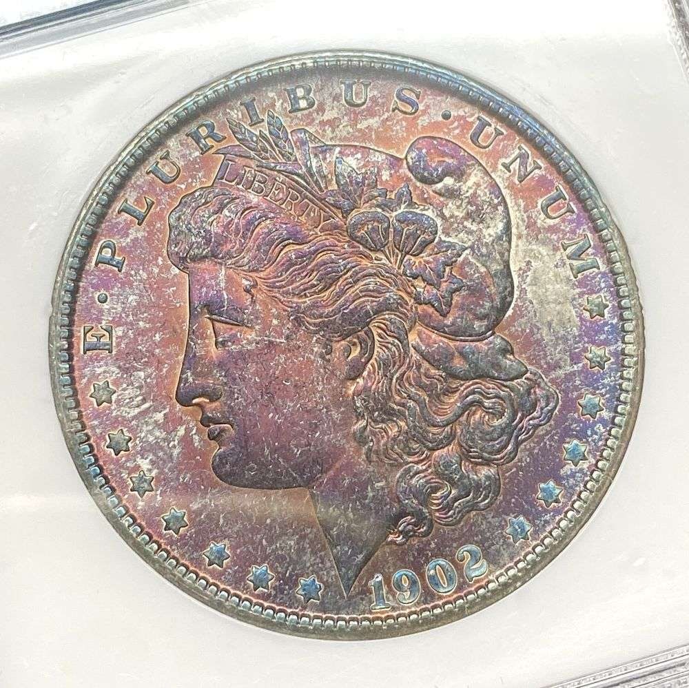 Toned 1902-O Morgan Silver Dollar MS65: IMPORTANT NOTE: We do not agree with the grade provided with this "off-brand" grading company. Winner shall receive the exact coin shown here. (RR)