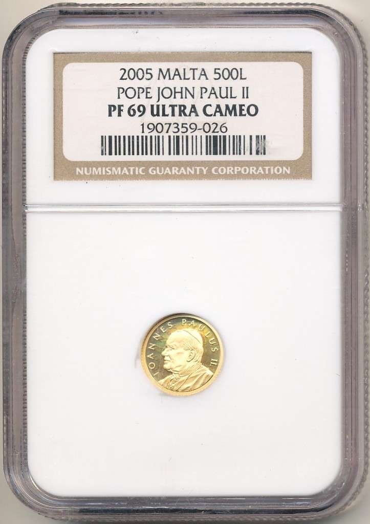 Rare 2005 Malta 500 Liras Gold Pope John Paul II NGC PF69 Ultra Cameo (1 of 4)