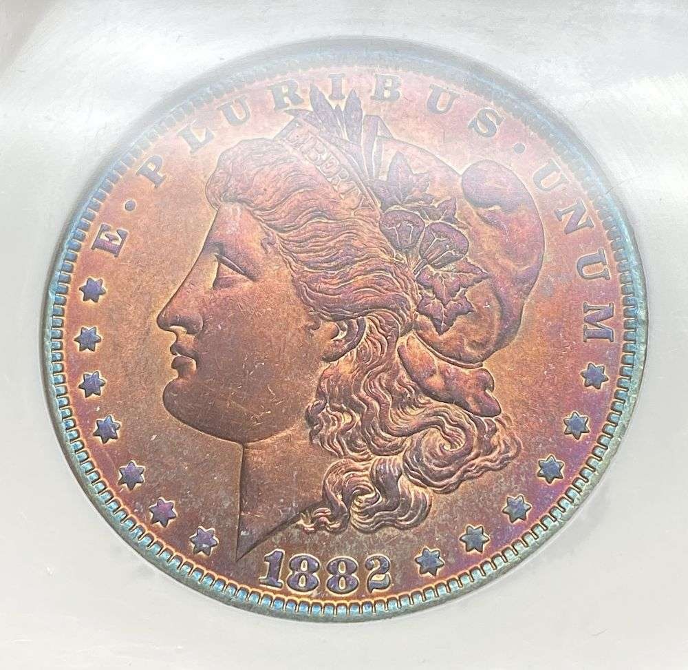 Toned 1882-O Morgan Silver Dollar MS65: IMPORTANT NOTE: We do not agree with the grade provided with this "off-brand" grading company. Winner shall receive the exact coin shown here. (RR)