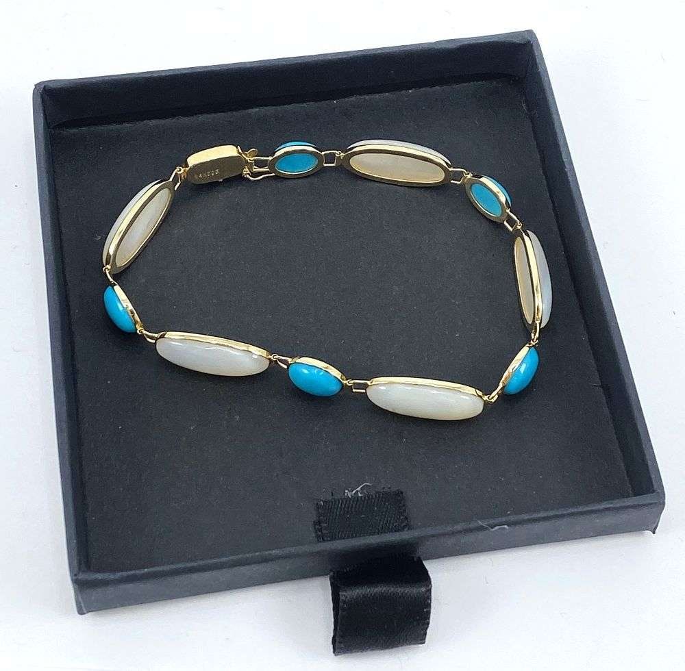 Turquoise & Opal 14k Gold Bracelet 9.6g (1 of 7)
