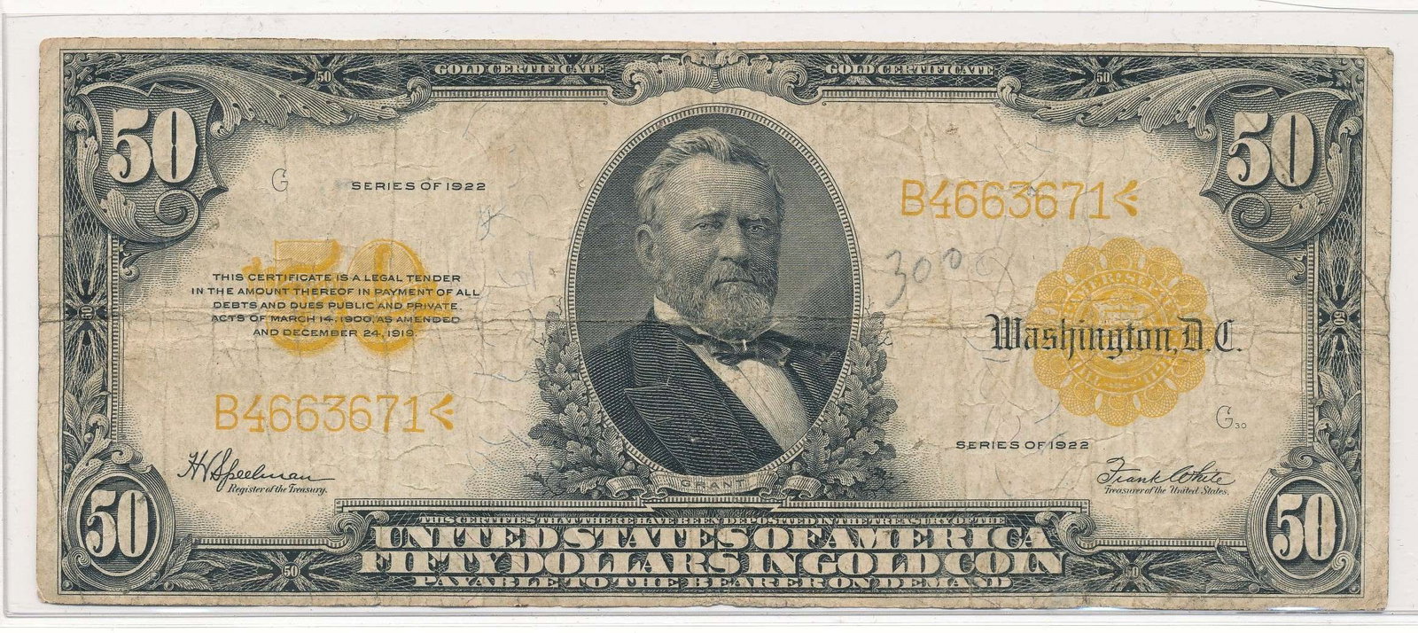 1922 United States Large $50 Gold Certificate (1 of 2)