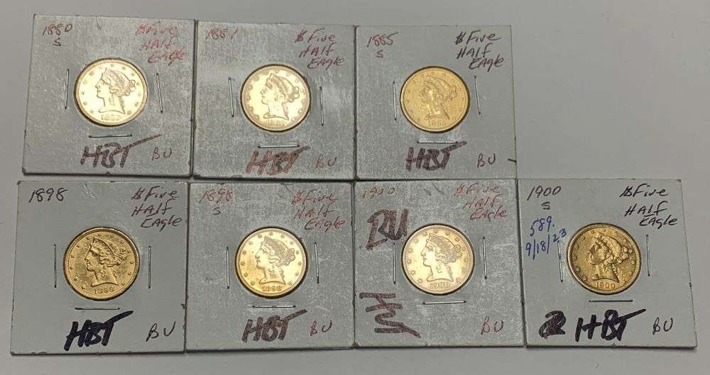 Last Minute! (7) Vintage Holders 1880-S-1900-S Gold $5 Liberty Head (1 of 4)