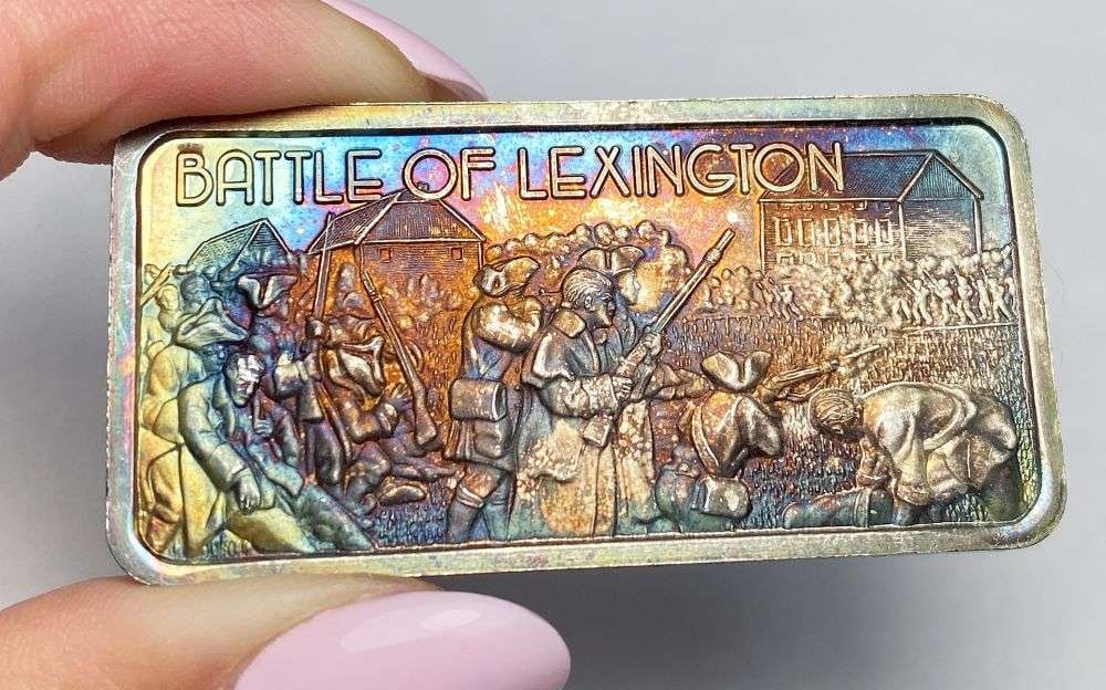 Rainbow Toned America's Greatest Events "Battle of Lexington" 1 ozt .999 Silver Bar (1 of 2)