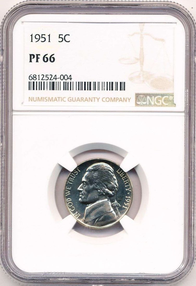 Last Minute! 1951 Jefferson Nickel NGC PF66: Winner shall receive the exact coin shown here. (MR/UB)
