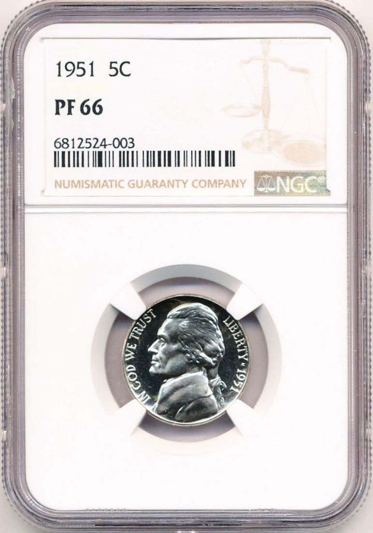Last Minute! 1951 Jefferson Nickel NGC PF66: Winner shall receive the exact coin shown here. (MR/UB)