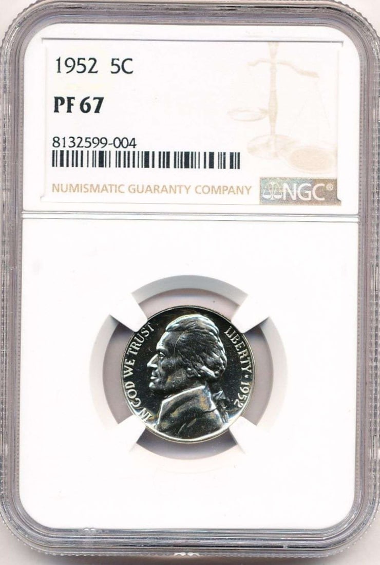 Last Minute! 1952 Jefferson Nickel NGC PF 67: Winner shall receive the exact coin shown here. (MR/UB)