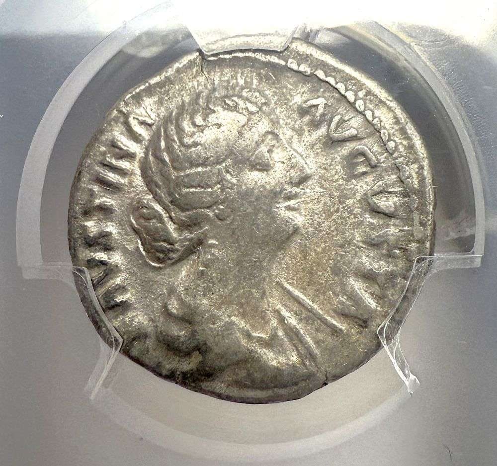 Last Minute! Anicent Roman AR Denarius 147-175/6 AD VF: IMPORTANT NOTE: We do not agree with the grade provided with this "off-brand" grading company. Winner shall receive the exact coin shown here. (BD)