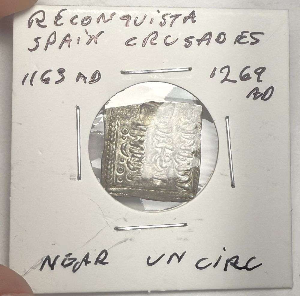 Last Minute! 1163-1269 AD Spain Crusaders Reconquista Unc: Winner shall receive the exact coin shown here. (BD)