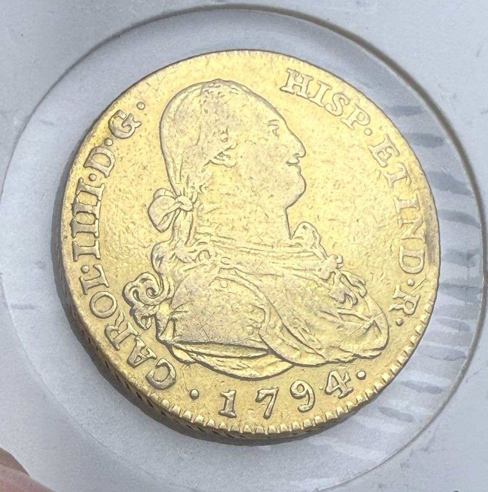 Last Minute! 1794 Mexico Gold 2 Escuados Unc.: Winner shall recieve the exact coin shown here. (BD)