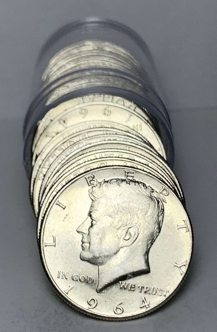 Last Minute! Roll (20) 1964 Kennedy Silver Half Dollar: Winner shall receive the exact roll (20-coins) shown here. (MR)