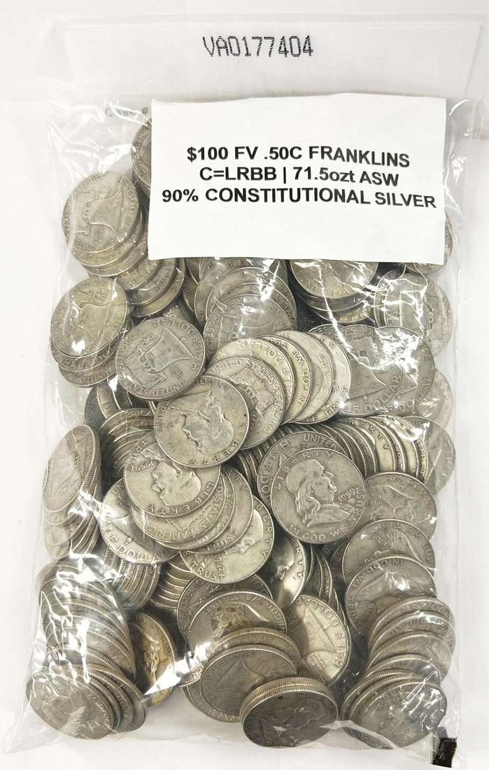 $100 Face Franklin 90% Silver Half Dollars (200-coins) (1 of 5)