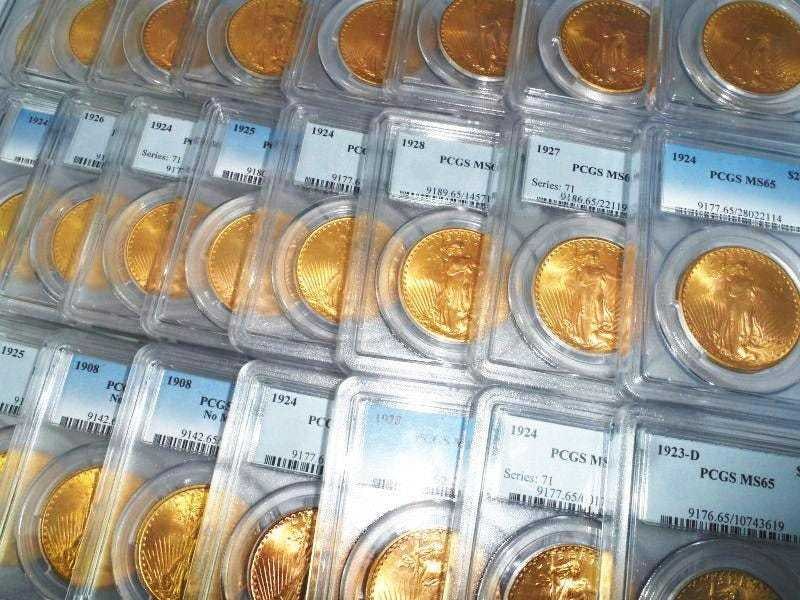 Five (5) Gold $20 Saint Gaudens PCGS MS65: Winner shall receive (5) gold $20.00 Saint Gaudens, precisely resembling the coins shown in pictures. NOTE: This is a stock photo - your five (5) coins will be hand-picked at random. Mixed year and mi