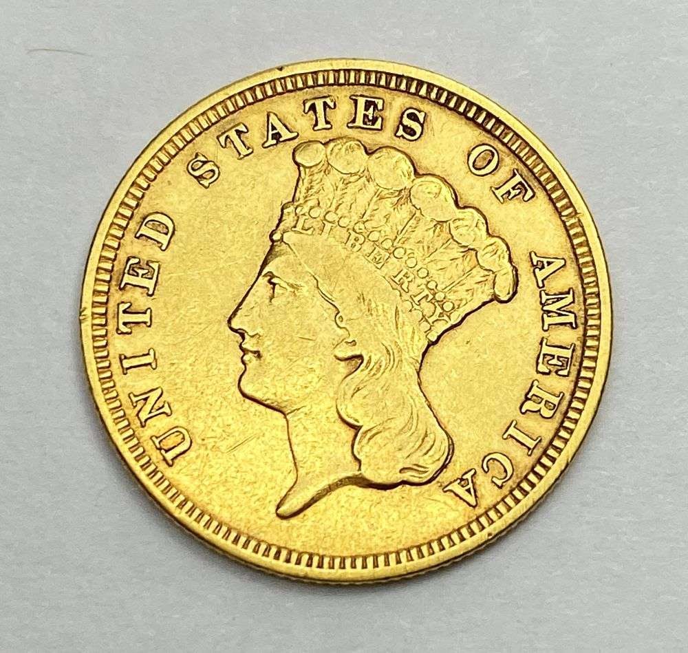 Last Minute! 1854 Gold $3 Princess XF45: Winner shall receive the exact coin shown here. (RR/RBB)