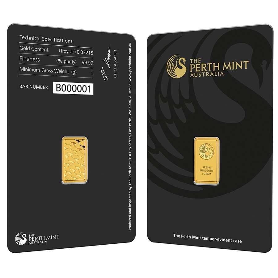 Last Minute! (100) The Perth Mint W/ Assay Card 1g .9999 Gold Bar: Winner shall receive (100) bars precisely resembling the one shown here. Please allow 2-4 weeks for shipping. (RR)