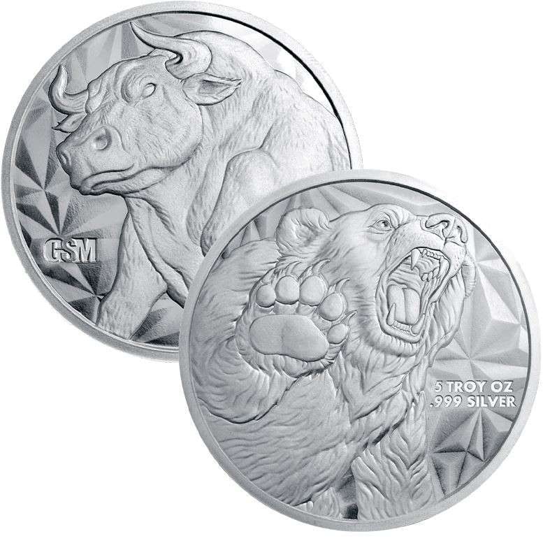 Last Minute! (10) Bull & Bear 5 ozt .999 Silver: Please allow 2-4 weeks for shipping. Winner shall receive (10) coins precisely resembling the ones shown here. The images shown are stock images. (RR)