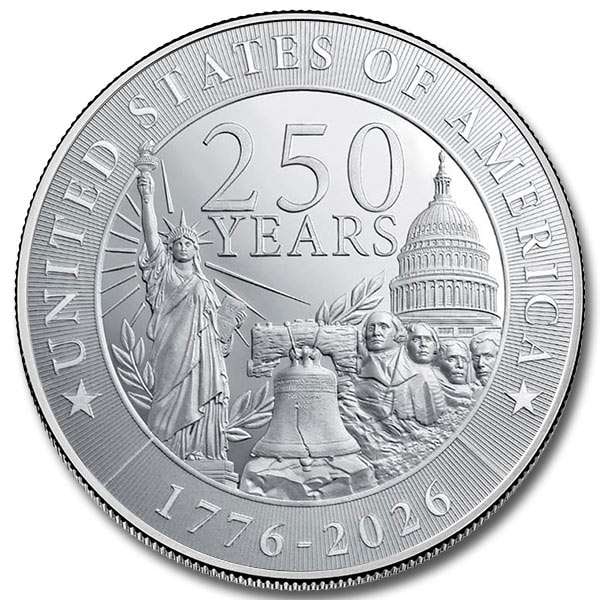 Last Minute! (10) 1776-2026 Semiquincentennial Commemorative 5 ozt .999 Silver: Please allow 2-4 weeks for shipping. Winner shall receive (10) coins precisely resembling the ones shown here. The images shown are stock images. (RR)