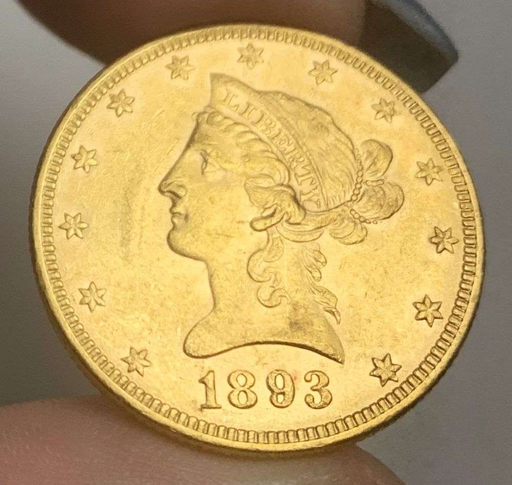 Last Minute! 1893 Gold $10 Liberty Head MS63: Winner shall receive the exact coin shown here. (MR/ETO)
