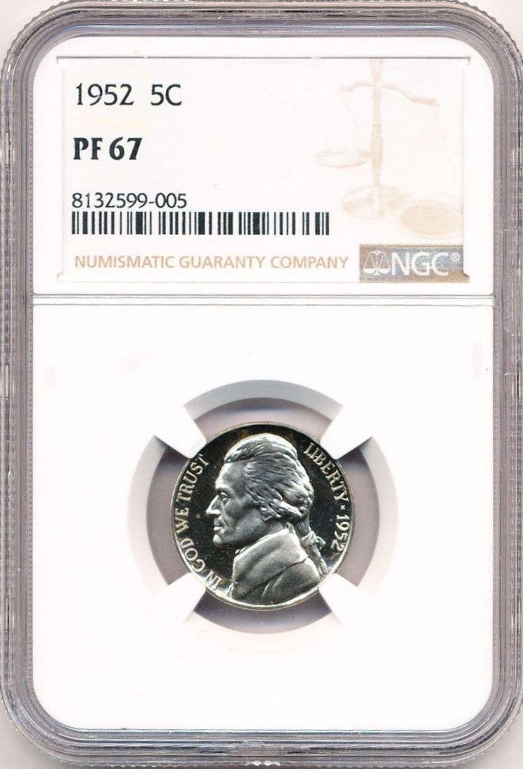 1952 Jefferson Silver Nickel NGC PF67: Winner shall receive the exact coin shown here. (MR/UB)