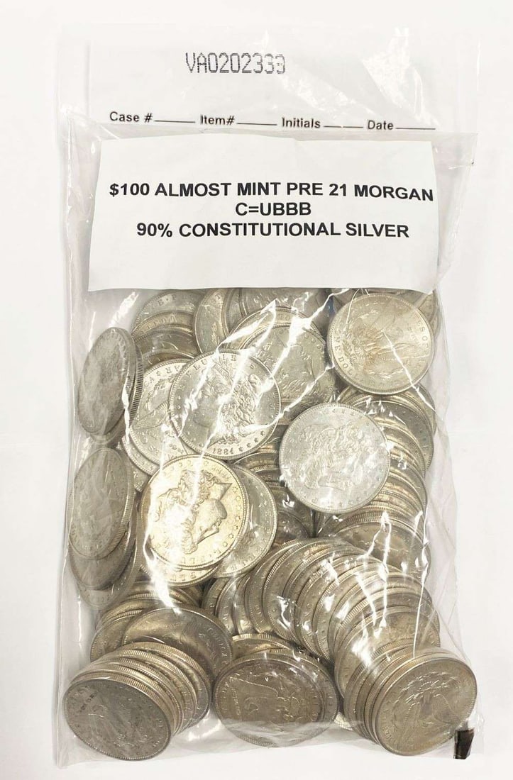 (100) 1878-1904 Almost Mint Morgan Silver Dollar: Winner shall receive (100) almost mint pre-21 Morgan Silver Dollars, precisely resembling the coins shown here. Please allow 2-4 weeks for shipping.
