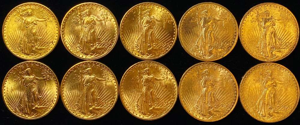 (10) Gold $20 Saint Gaudens Brilliant Uncirculated (1 of 3)