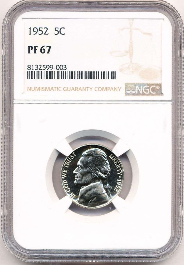 1952 Jefferson Nickel NGC PF67: Winner shall receive the exact coin shown here. (MR/UB)