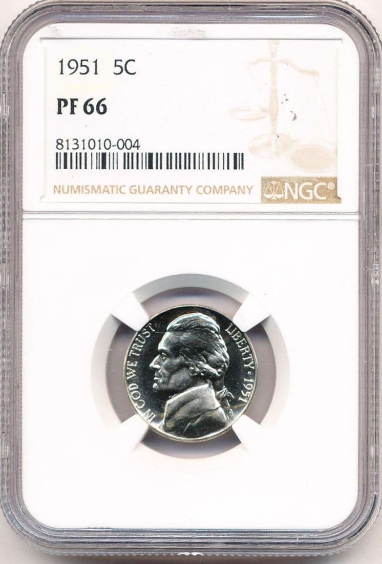 1951 Jefferson Nickel NGC PF66: Winner shall receive the exact coin shown here. (MR/UB)