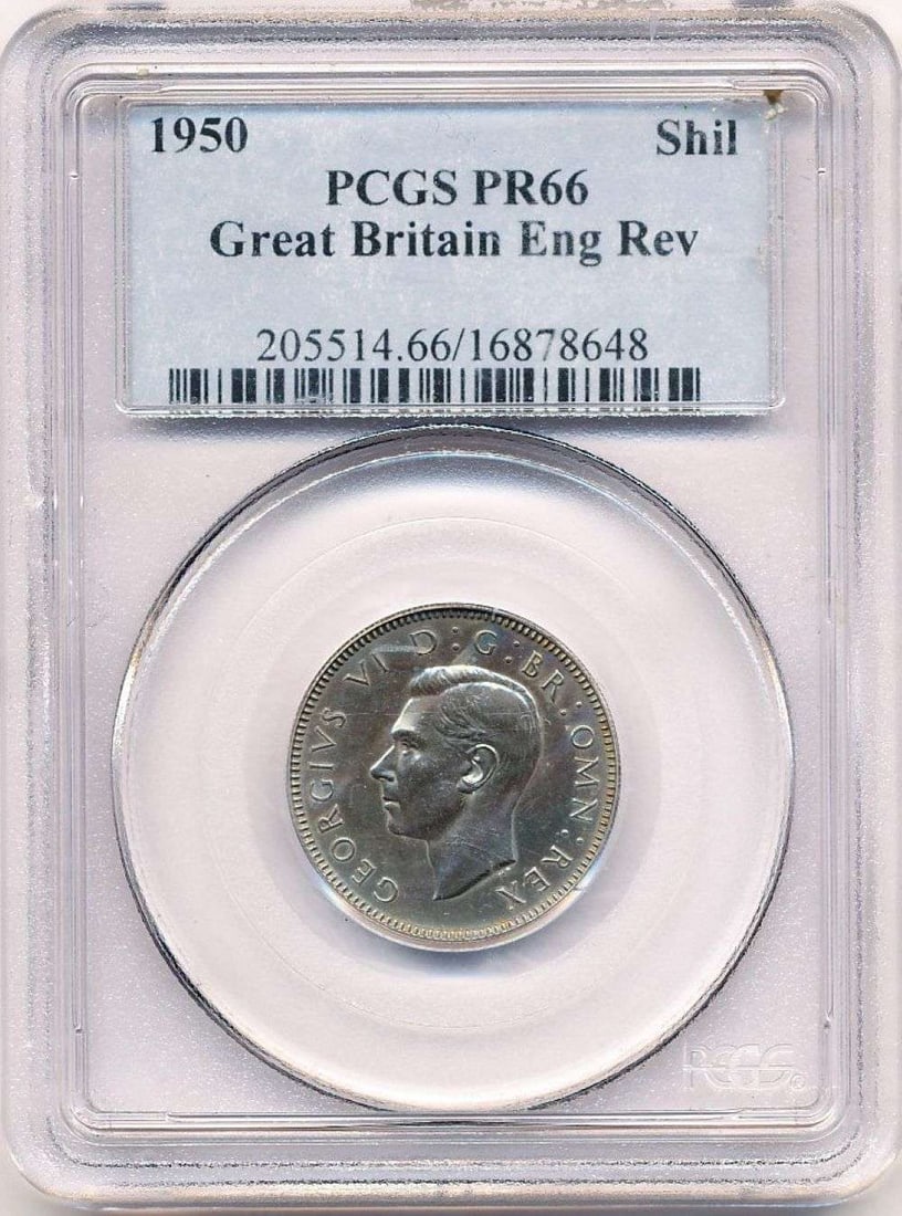 1950 Great Britain English Reverse Shilling PCGS PR66: Winner shall receive the exact coin shown here. (MR/UB)