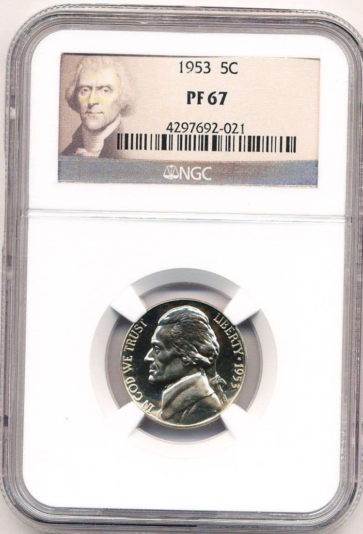 1953 Jefferson Nickel NGC PF67: Winner shall receive the exact coin shown here. (MR/UB)