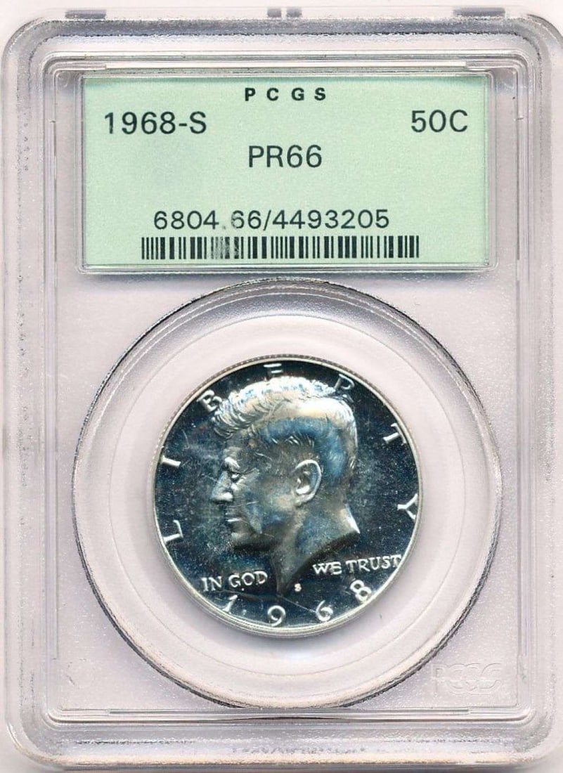 Old Green Holder 1968-S Kennedy Silver Half Dollar PCGS PR66 (1 of 4)