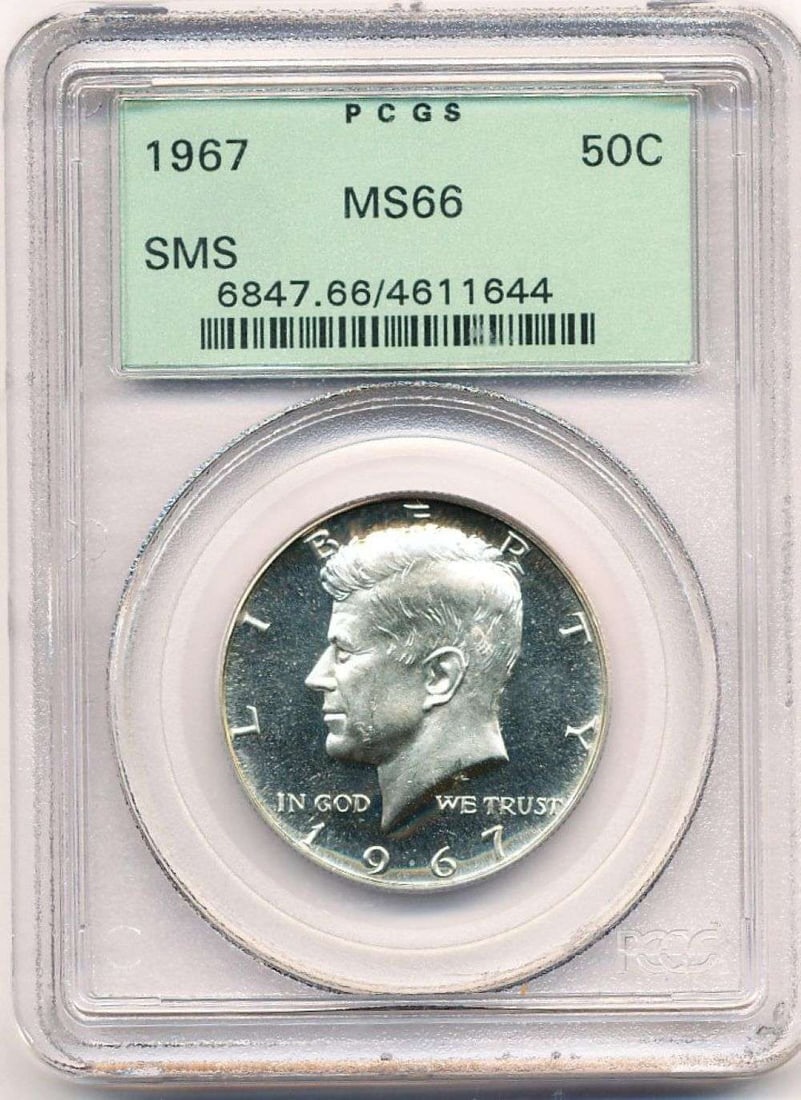 Old Green Holder 1967 Kennedy Silver Half Dollar PCGS MS66 SMS: Winner shall receive the exact coin shown here. (MR/PB)