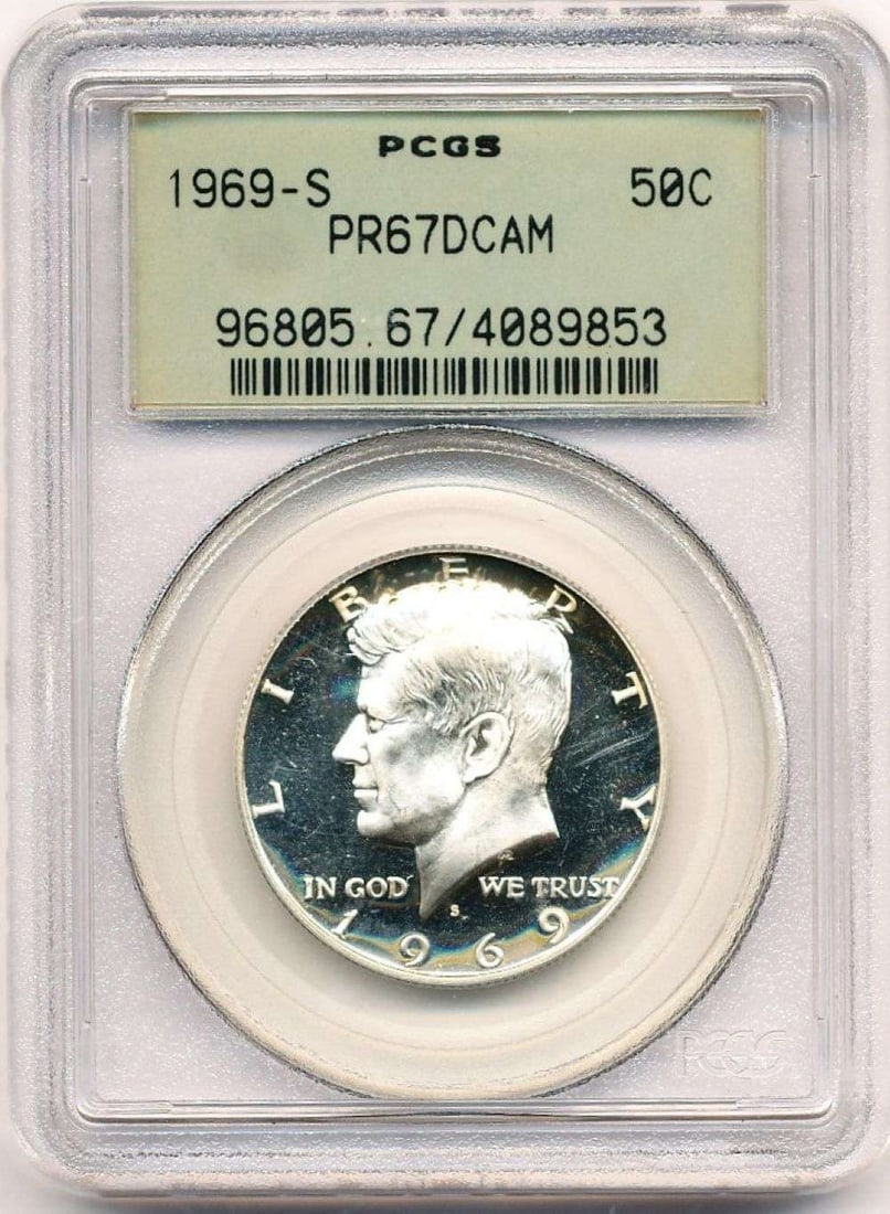 Old Green Holder 1969-S Kennedy Silver Half Dollar PCGS PR67 DCAM: Winner shall receive the exact coin shown here. (MR/PR)