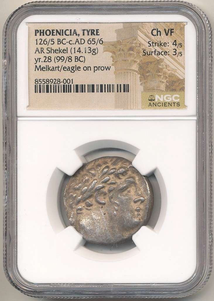 Ancient Phoenicia Tyre 126/5 BC-c AD 65/6 AR Shekel 14.13g NGC Ch. VF (1 of 6)