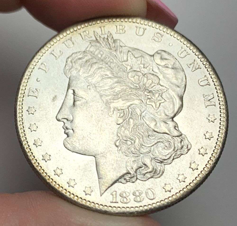 1880-S Morgan Silver Dollar MS64: This is (1) coin from a book that we received along with the heavy black book of silver dollars. Winner shall receive the exact coin shown here. (MR/EB)