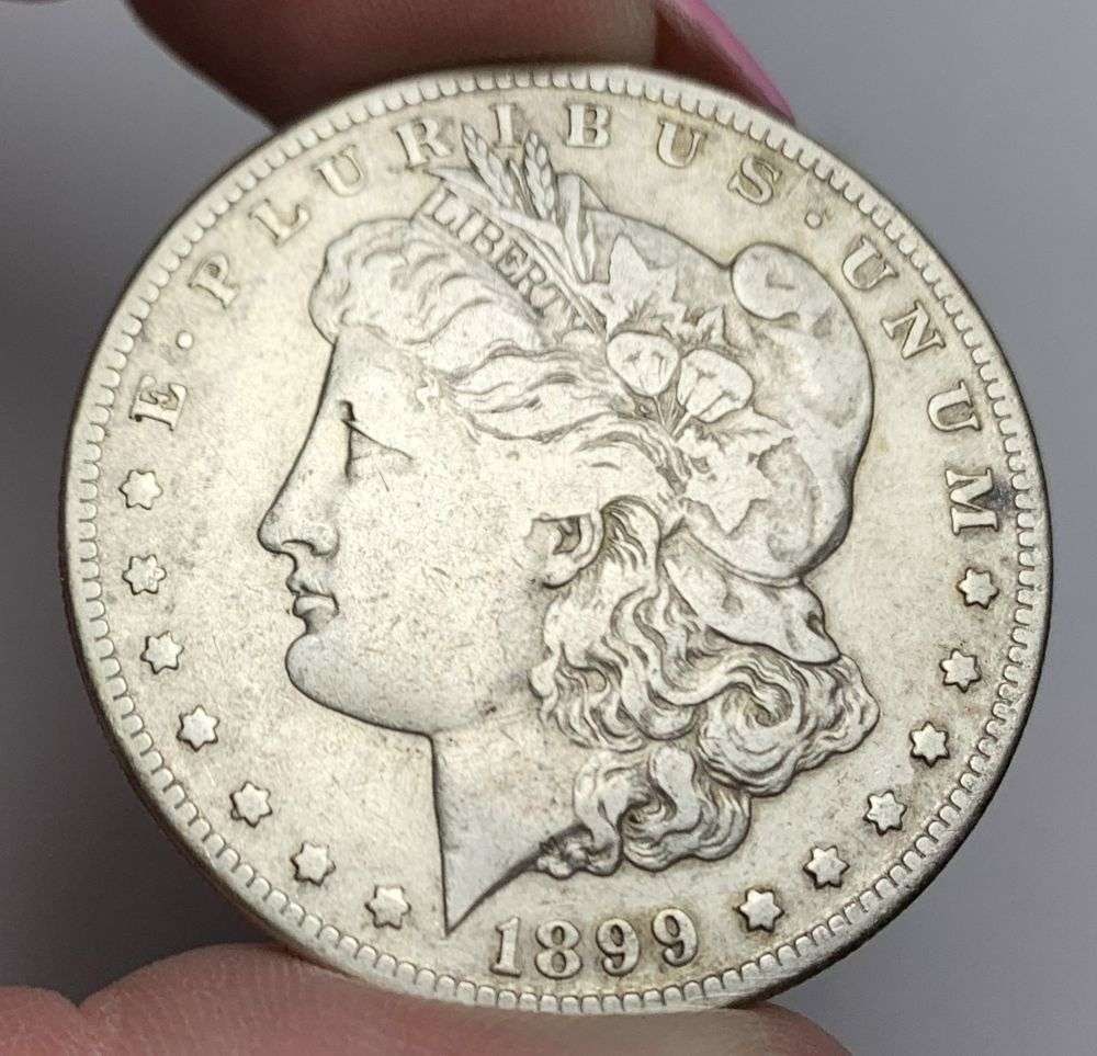 1899-S Morgan Silver Dollar VF: This is (1) coin from a book that we received along with the heavy black book of silver dollars. Winner shall receive the exact coin shown here. (MR/PB)