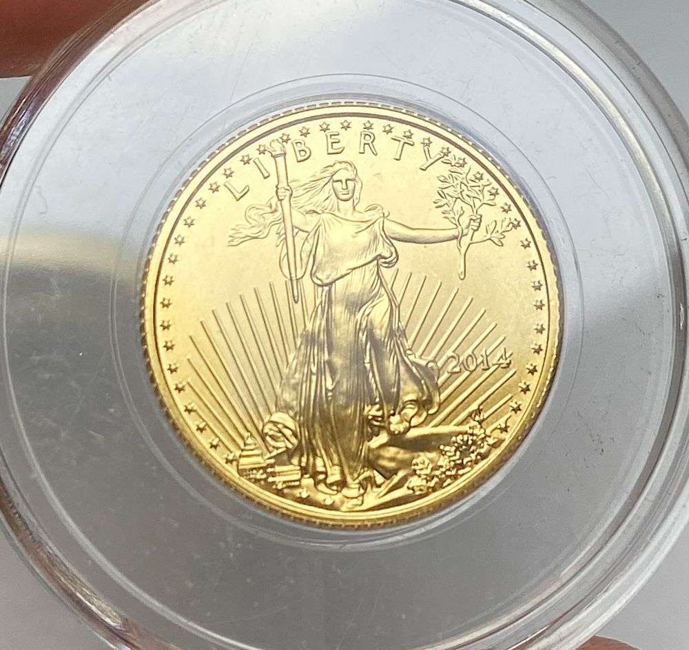 2014 American $5 Gold Eagle 1/10 ozt: Winner shall receive the exact coin shown here. (RR/UBB)