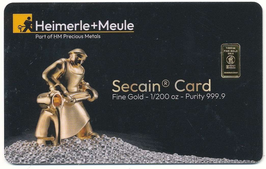 Heimerle+Meule Secain Card 1/200 ozt .9999 Gold Bar: Winner shall receive (1) bar precisely resembling the one shown here. (RR/B)