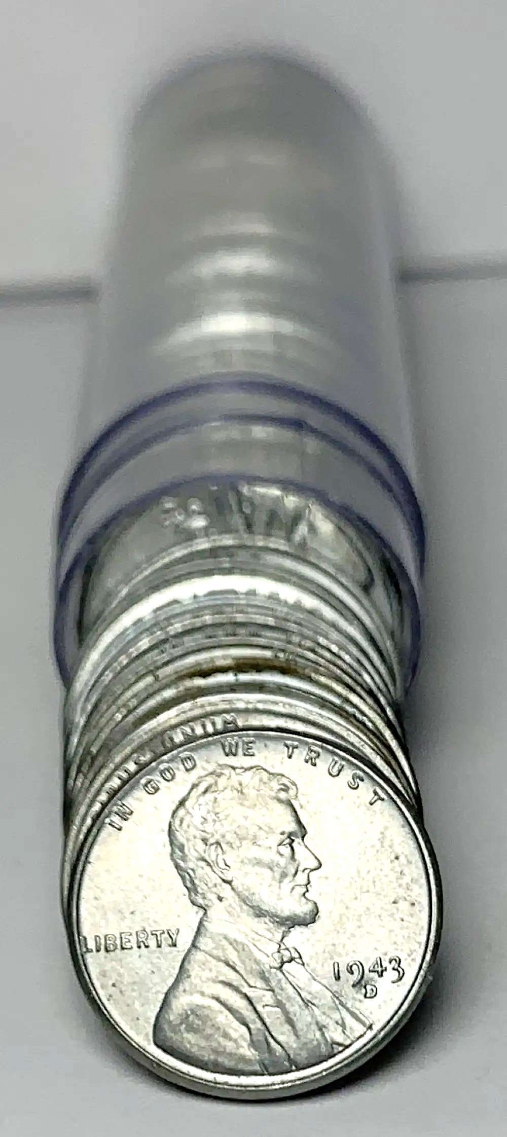 Roll (50) 1943-D Lincoln Steel Wheat Cents AU/BU: Winner shall receive the exact roll (50-coins) shown here. (MR/TVC=B)