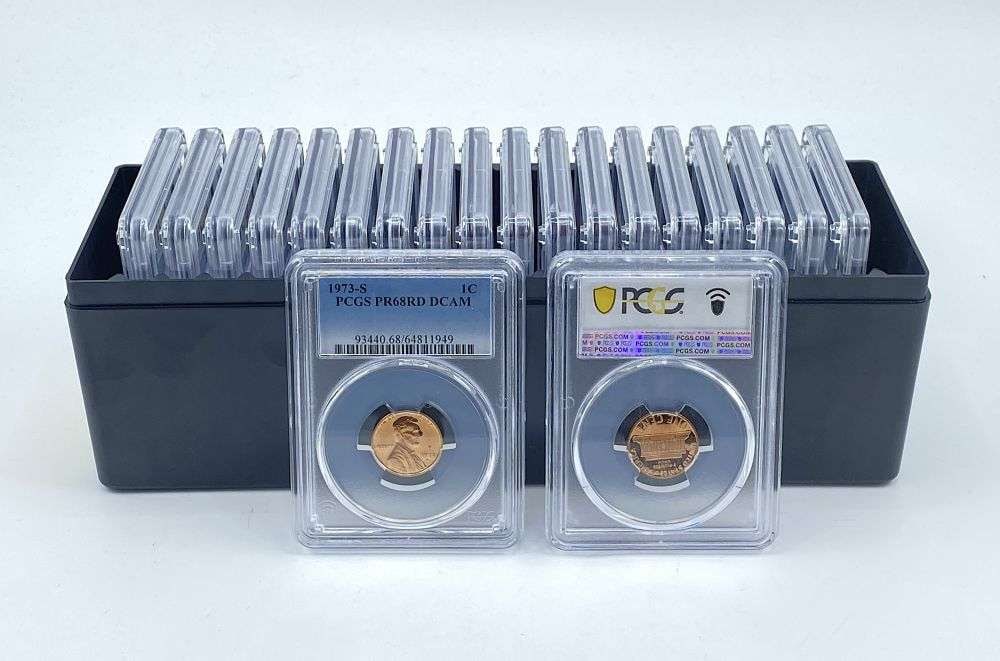 Box (20-coins) 1973-1980-S Lincoln Cent PCGS PR68 RD Deep Cameo: Winner shall receive the exact box (20-coins) shown here. (MR/TVC=B)