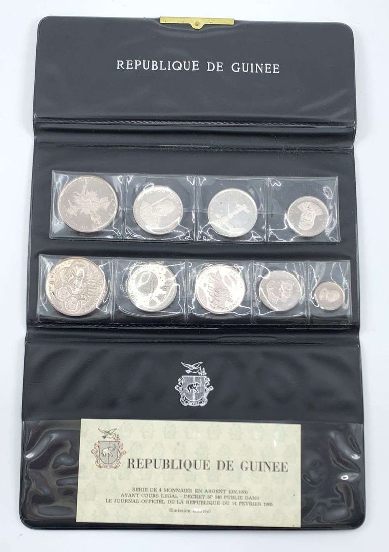 Vintage 1968 Republic Of Guinea Commemorative Silver Proof Set 1.96 ozt ASW (9-coins): This consignment, we hope to offer over time across our various Whatnot channels, with the best material featured in our Wednesday auctions. We hope to be done with this stuff by the beginning of 2027