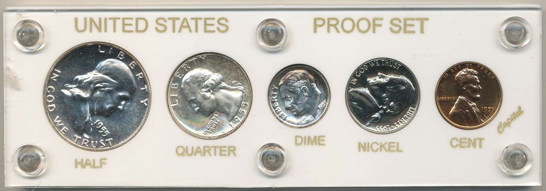 1955 United States Proof Set (5-coins): Winner shall receive the exact set (5-coins) shown here. (RR/RB)
