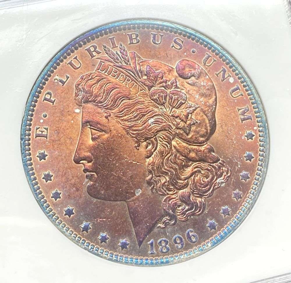 Toned 1896 Morgan Silver Dollar MS66: IMPORTANT NOTE: We do not agree with the grade provided with this "off-brand" grading company. Winner shall receive the exact coin shown here. (RR)