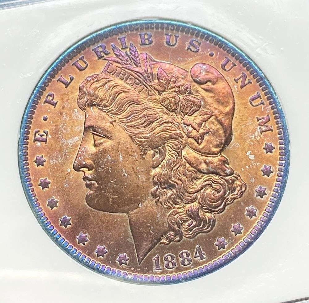 Toned 1884-O Morgan Silver Dollar MS66: IMPORTANT NOTE: We do not agree with the grade provided with this "off-brand" grading company. Winner shall receive the exact coin shown here. (RR)