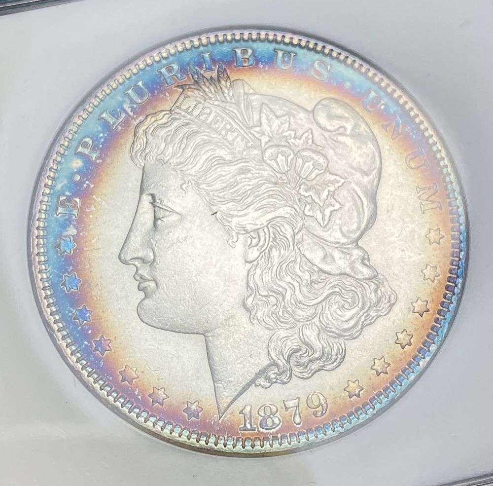 Toned 1879 Morgan Silver Dollar MS66: IMPORTANT NOTE: We do not agree with the grade provided with this "off-brand" grading company. Winner shall receive the exact coin shown here. (RR)