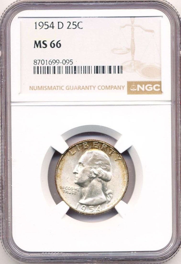 Better Date 1954-D Washington Silver Quarter NGC MS66: Winner shall receive the exact coin shown here. (MR/LR)