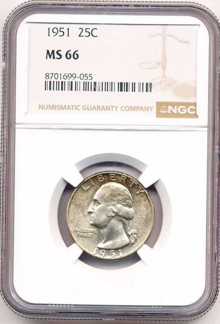 Better Date 1951 Washington Silver Quarter NGC MS66: Winner shall receive the exact coin shown here. (MR/LR)
