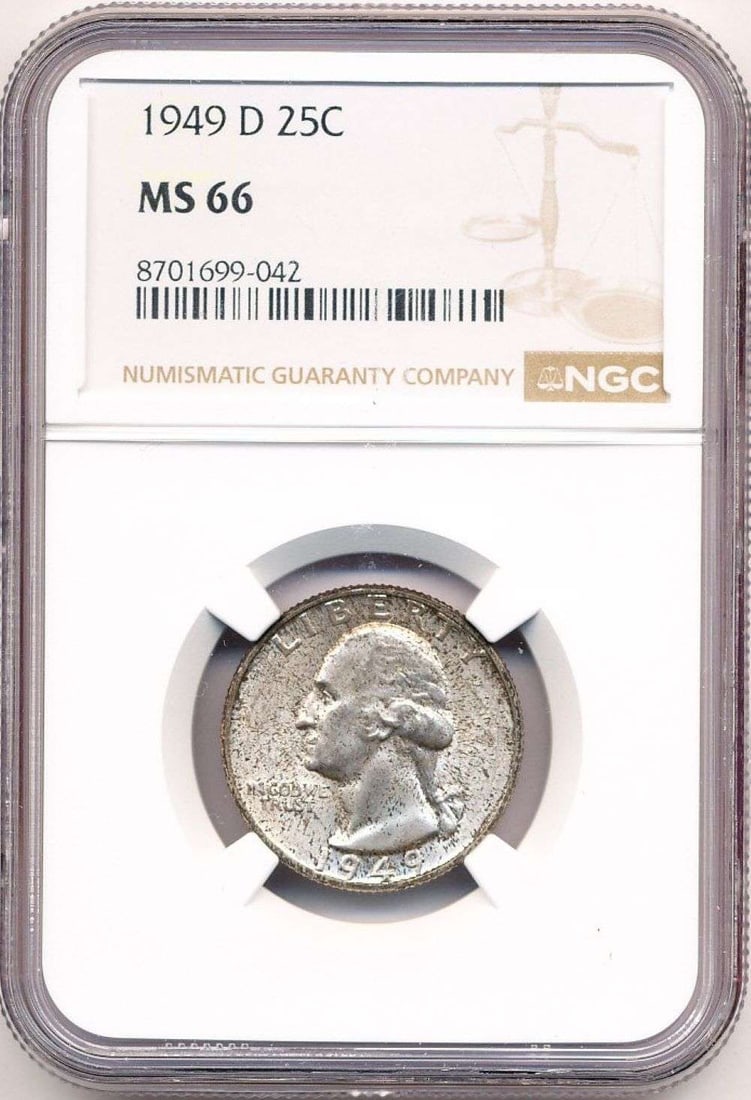 Better Date 1949-D Washington Silver Quarter NGC MS66: Winner shall receive the exact coin shown here. (MR/LR)