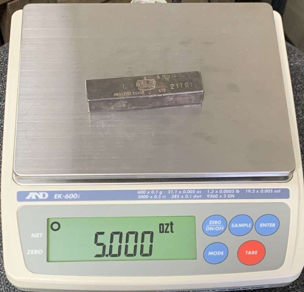 Very Rare Crown 5 ozt .999 Silver Bar: Winner shall receive the exact bar shown here. (MR/PUR)