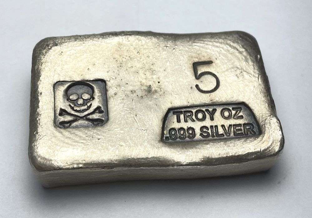 Hand Poured 5 ozt .999 Silver Bar: Winner shall receive the exact bar shown here. (RR)